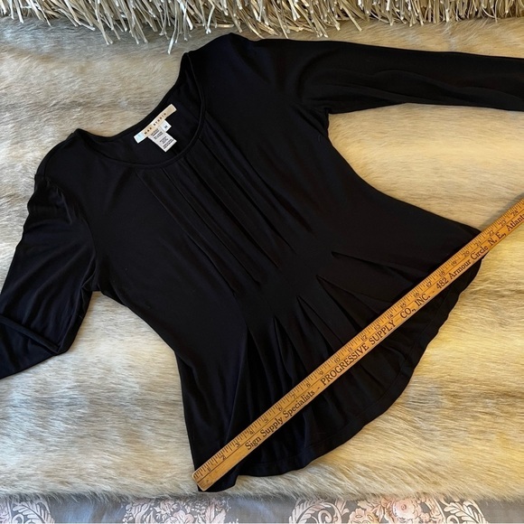 Vintage MAX STUDIO Black Long Sleeve Stretch Pleated Peplum Scoop Neck M Loose - Picture 9 of 15